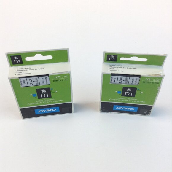 DYMO D1 Standard Labels 1/2" x 23' Black on Clear 2 Pack - Picture 2 of 15